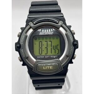 Mens Vintage Nelsonic Digital Watch Black Resin Band- New Battery